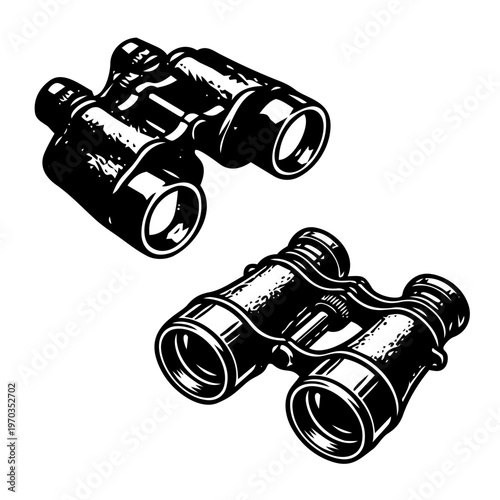 Vintage Pen and Ink Style illustration of Binoculars in vector format