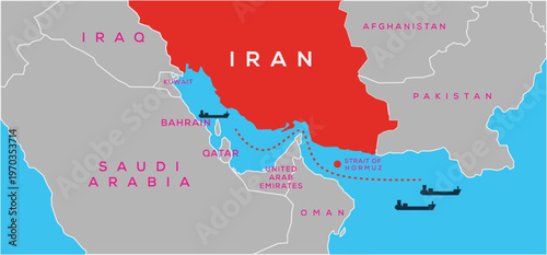 Strait of Hormuz Oil Tanker Routes Map Infographic, Strategic Maritime Shipping Lanes Vector Illustration.