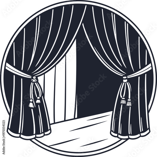 Dramatic Reveal: A stylized illustration of theatre curtains gracefully framing an inviting stage, hinting at the performance awaiting.