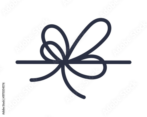 Elegant string bow with neat loops and decorative knot tie, ideal for gift wrapping, holiday packaging, crafts, wedding invitations, or festive decor on white background flat vector illustration.
