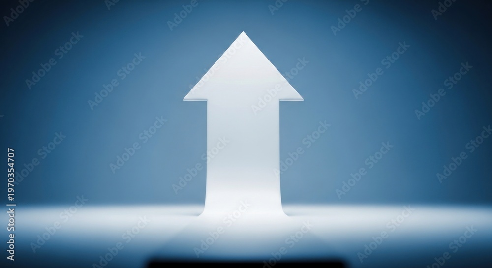 Fototapeta premium White Arrow Pointing Upwards Against a Blue Gradient Background.