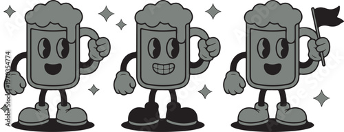 Retro Beer Mug Mascot Characters Collection for Beverage Promotions
