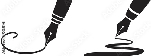 Pen Nib Icon Set, fountain pen tool icons, vector elements for nib and feather pen design, education concept, fountain pen nib glyph illustrations