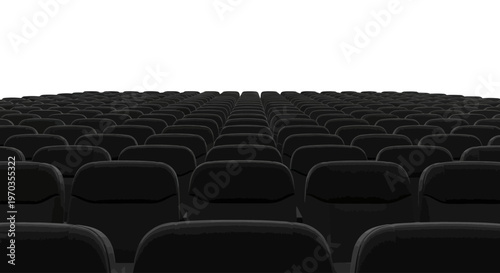 A vast array of dark, unoccupied seats stretches into the distance in an empty auditorium, awaiting the arrival of an audience for a concert, movie screening, or theatrical performance