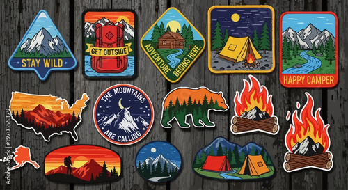 Vibrant Camping and Outdoors Adventure Patch Collection - Explore Nature's Beauty