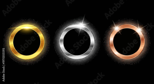 Golden, Silver, and Bronze Medals - Three Award Rings Representing First, Second, and Third Place Victory