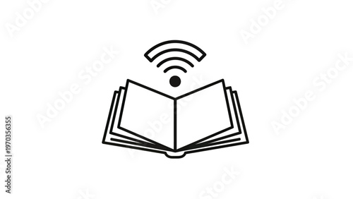 An open book with a wifi symbol above it, indicating digital reading