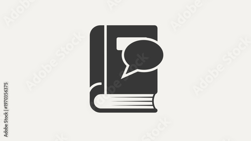 A stylized book icon with a speech bubble superimposed