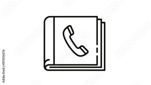A minimalist outline of an open book with a telephone receiver icon