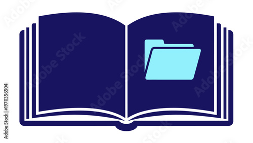 Open blue book with a light blue folder icon on the right page