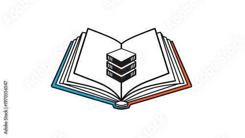 Open book with stacked abstract server units