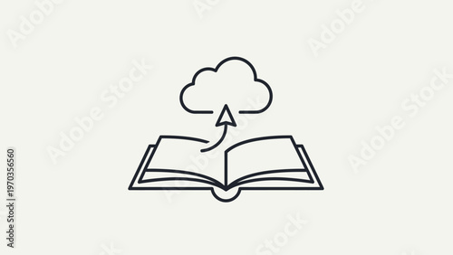 Open book with cloud and upward arrow, symbolizing digital learning