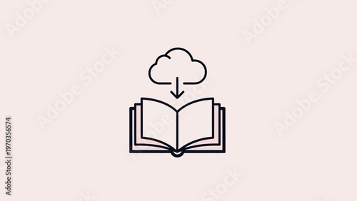 Icon of an open book with a cloud and download arrow above