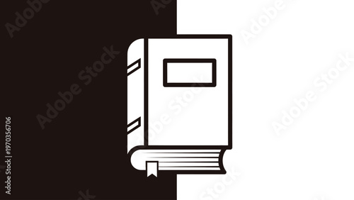 Icon of a closed book with a bookmark, divided background