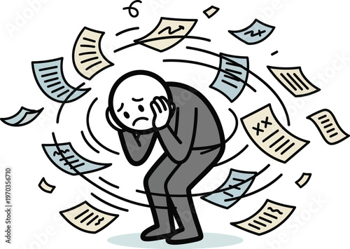 Overwhelmed office worker drowning in paperwork