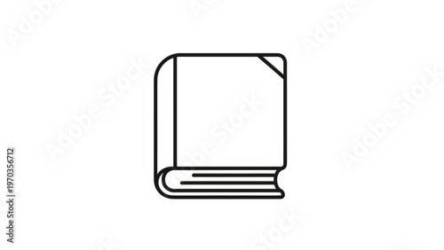 A black and white line drawing of a closed book, ready for reading