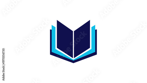Minimalist open book with blue and dark blue abstract shapes