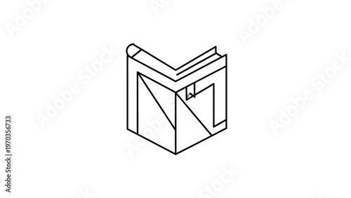 Abstract open book formed from geometric lines on a white background