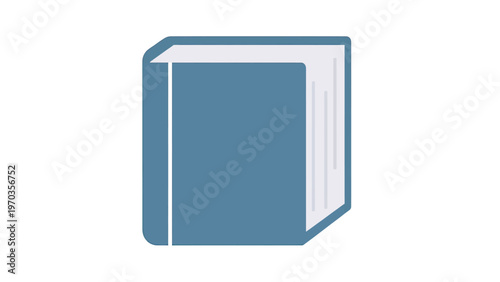 Closed, plain, blue book with white pages, set against a white background