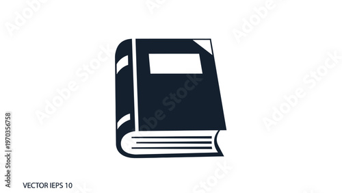 A dark blue icon of a closed book on a white background