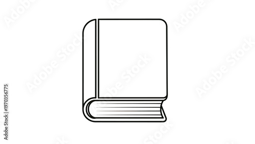 A minimalist black and white outline drawing of a closed book with rounded corners