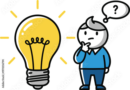 Thinking person with glowing idea light bulb icon