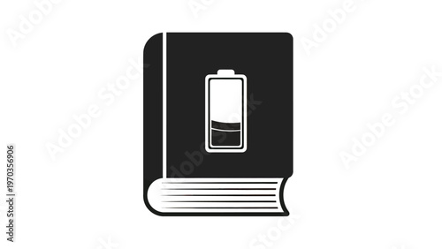 A black book with a white battery indicator showing low power