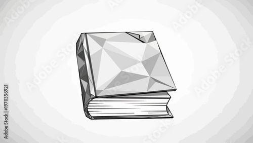 Polygonal, black and white open book illustration with a textured background