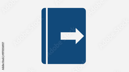 A blue rectangle with a white arrow pointing right