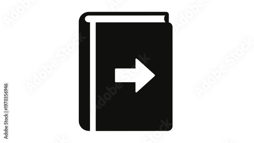 Silhouette of an open book with a white arrow pointing right