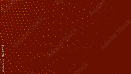 An abstract digital wave of particles. Dark background. Red glowing dots align in undulating arcs, creating an abstract flow of energy. Vector.