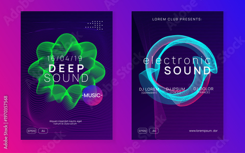 Dance Set. Discotheque Electro Graphic. Sound Event. Blue Fest Design. Pink Music Flyer. Psychedelic Audio Illustration. Trance Cover. Green Dance Set