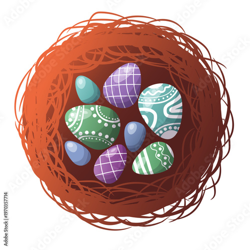 Easter brown nest with eggs