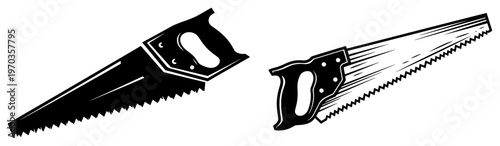 Woodworking Hand Saw Vector Set, Professional Carpentry Cutting Tools in Vintage Woodcut Style