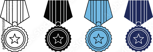 Set of five light bulb icons in varying styles, including solid black, blue, and line art on whiteSet of five light bulb icons in varying styles, including solid black, blue, and line art on white