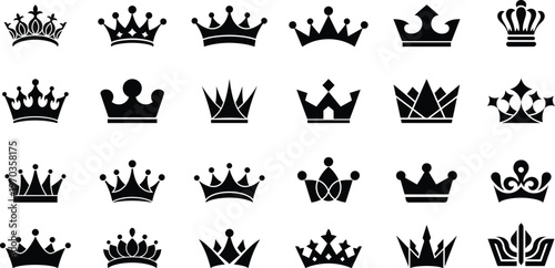 Royal Crown Set King Queen Heraldic Symbols Decorative Crown Icons Silhouette Collection
