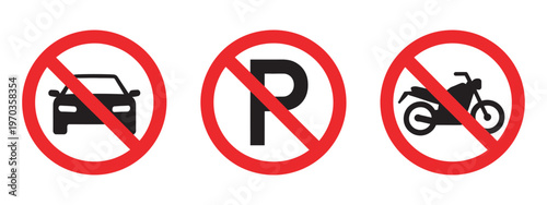 No Parking Sign Vector Illustration, featuring no car and no bike parking symbols, traffic regulation, safety, urban signage graphics
