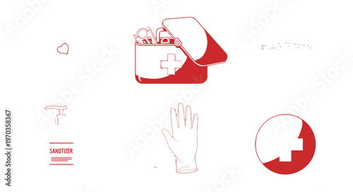 Medical supplies and first aid icons in a flat vector style on white