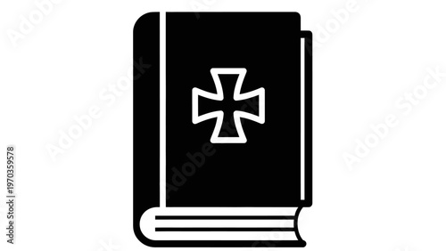 Black book with white cross emblem, minimal icon style