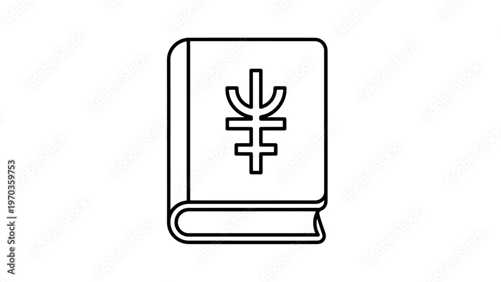 Obraz premium Stylized open book with abstract symbol, black outline