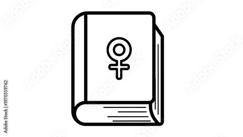 Minimalist icon of a book with the female symbol on its cover
