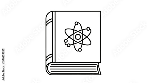 Open book with an atomic symbol on cover
