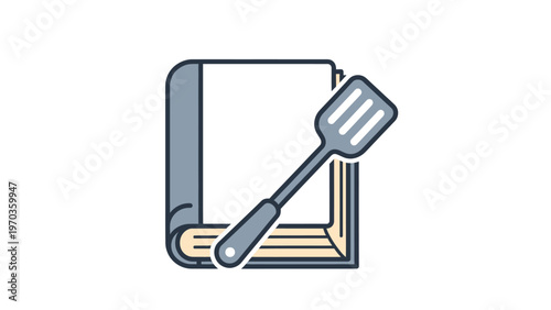 An illustrated open book with a spatula on top