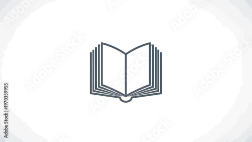 Minimalist line art of an open book with pages fanning out