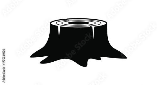 Black silhouette of a tree stump against a plain white background silhouette
