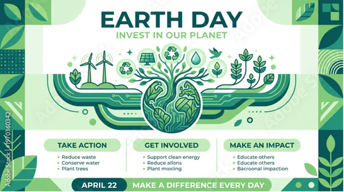 Earth Day Invest In Our Planet Green Eco Banner April 22