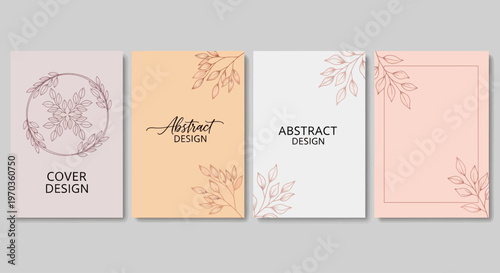 Elegant floral cover design concept collection for books, planners, and invitations, featuring delicate botanical line art on soft pastel backgrounds