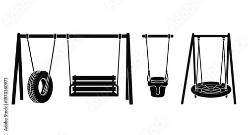 Four different styles of swings depicted in black a striking silhouette