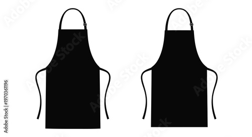 Two black aprons displayed against a white background simple silhouette