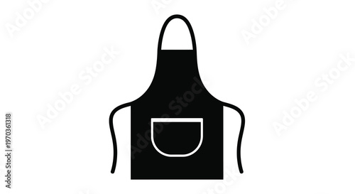 Simple black apron illustration with ties a pocket and clean silhouette